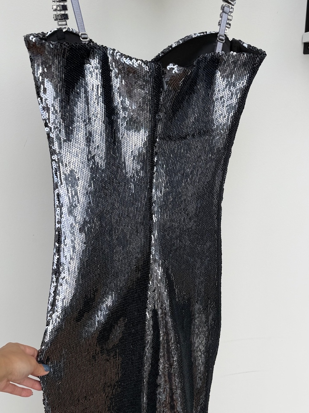 NADINE MERABI Brooke gunmetal embellished sequin bodycon corset midi dress - Picture 9 of 9